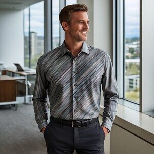 BOSS Hugo Boss Striped Long Sleeve Button Down Retro 70’s Career XL